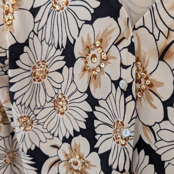 SML Design Silk Sequined Floral Cardigan Size M - Picture 5 of 7